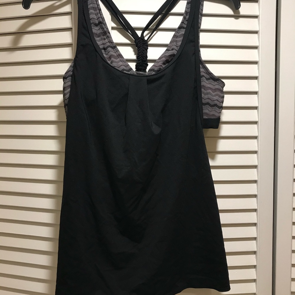 Athleta jacquard Black tie back swim Racerback